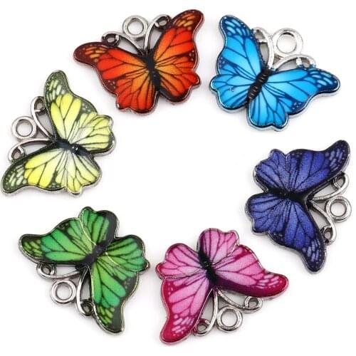 10PCs Insect Butterfly Series Charms Pendant For DIY Jewelry Making Butterfly Animal Blue Violet Colorful Enamel 18 x 14mm