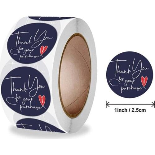 100-500Pcs Thank You Stickers Roll 1 Inch Dark Blue Adhesive Label Sticker For Gift Pack Decor Envelope Seal Stationery Sticker