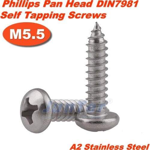 20pcs/lot M5.5(5.5mm) DIN7981 A2 Stainless Steel Phillips Cross Recessed Pan Head Self Tapping Screws