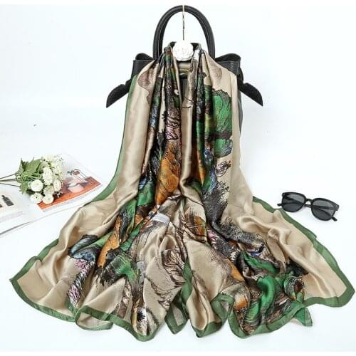 2021 Women Silk Winter Scarf Luxury Design Print Lady Beach Shawl Scarves Fashion Smooth Foulard Female Hijab