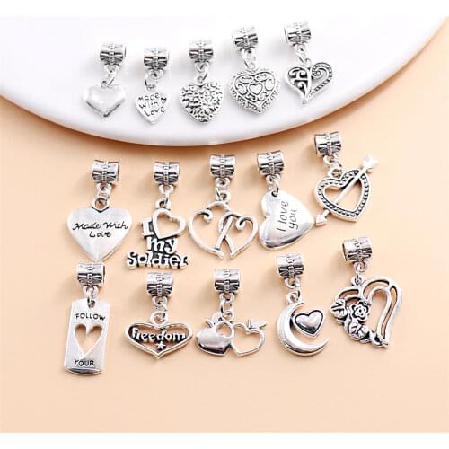 Wholesale Bulk 30pcs Vintage Heart Charms Pendants Suitable for Bracelet Necklace Women Jewelry Making
