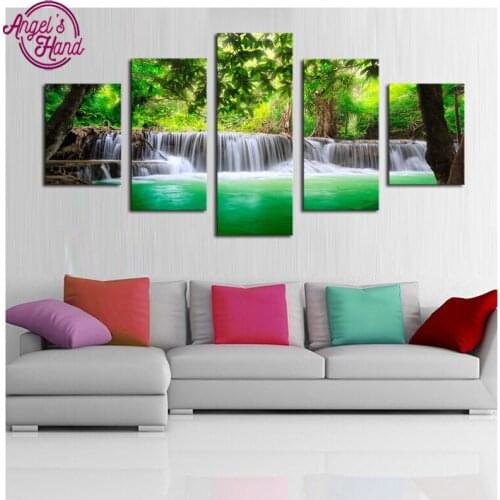 5pcs 5D Diamond Embroidery waterfall landscape canvas DIY Diamond Painting Diamond Mosaic Diamond Pattern Paintings Rhinestones