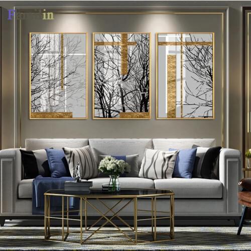 Abstract Chinese Ink Floral Abstraction 3 Pieces Wall Art Print Picture Canvas Painting Poster for Living Room No Framed