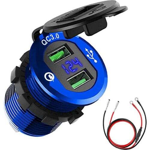 SOONHUA Dual USB QC 3.0 Car Charger Aluminum Socket Power Outlet Charger With Digital Voltage Display For 12V/24V Car Motorcycle