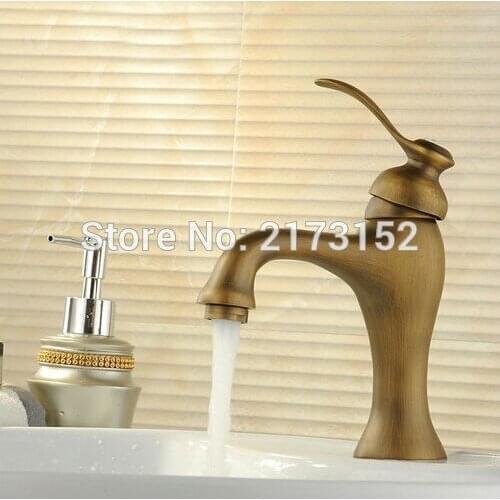 Free Shipping Antique Brass Bathroom Faucet Classic Hot & Cold Basin Sink Mixer Tap A-003