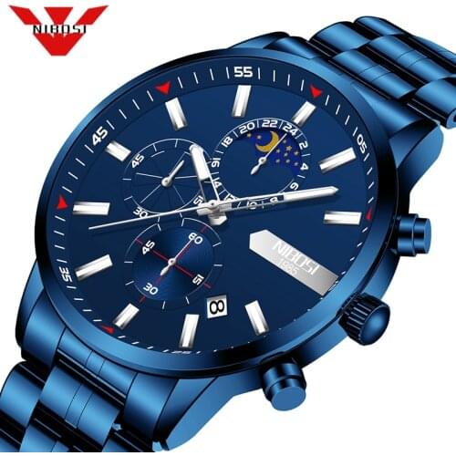 NIBOSI 2021 Blue Men Watch Top Brand Luxury Sports Quartz Chronograph Mens Watches Waterproof Wristwatch Men Relogio Masculino