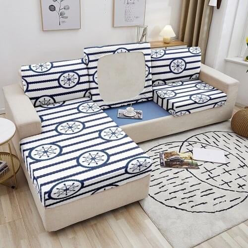 Nautical Themed Spandex Funiture Protector Sofa Cushion Cover Corner Sofa Seat Slipcover Elastic Solid Color Couch Cover Room