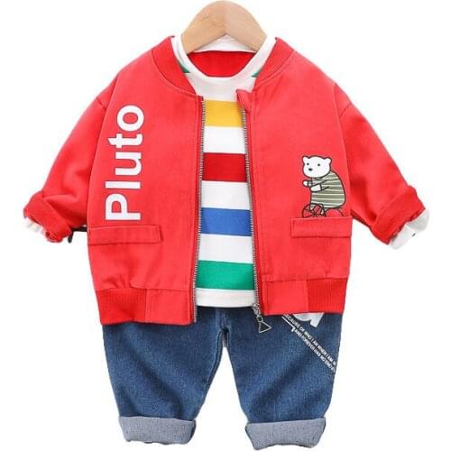 Spring Autumn Children Clothes Baby Boys Girls Cartoon Bear Coat T Shirt Pants 3Pcs/sets Kids Infant Clothing Toddler Sportswear