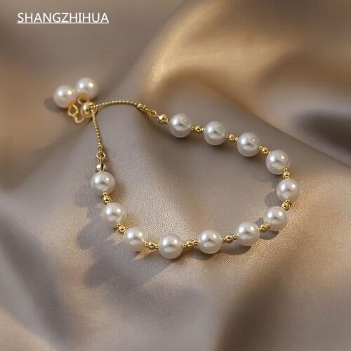 Elegant Gold Artificial Pearl Charm Bracelets For Woman 2021 New Korean Fashion Jewelry Party Girls Sweet Accessories