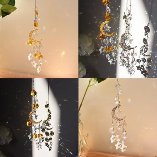 Crystal Wind Chime Pendant Moon Star Hanging Drop For Outdoor Indoor Garden Window Wedding Curtain Chandelier DIY Decorations
