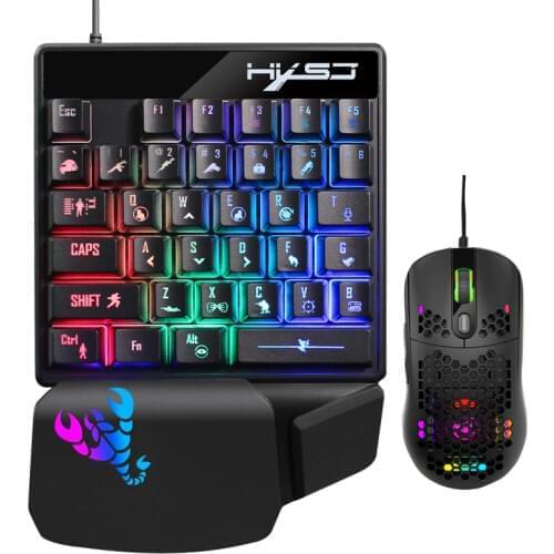 HXSJ 35 Keys Keyboard Mouse Suit Left Hand Mechanical Game Hand Feeling Single Hand Backlit Keyboard for Game
