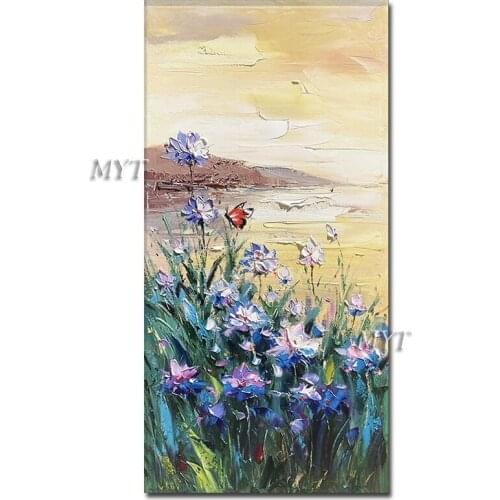Painting landscape painting 100% hand-painted rural flowers, home decoration wall in canvas three-dimensional knife flower