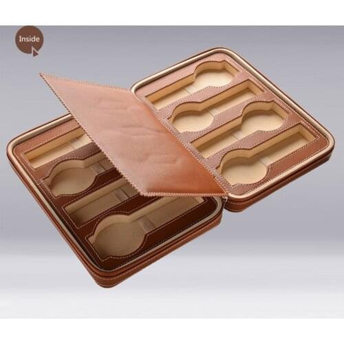 Brown Leather Watch Storage Box For 8 Watches Mens Travel Watch Protect Package New Watch Display Case