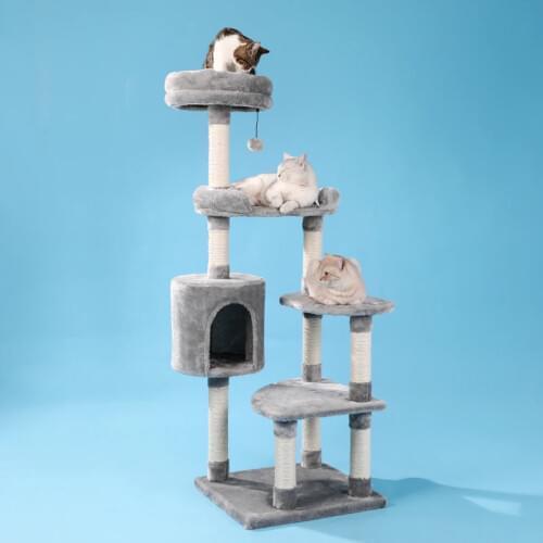 Cat Tree Climbing Tower with Sisal Scratching Posts Hammock Perch Cat Bed Platform Dangling Ball Cat Furniture для кота