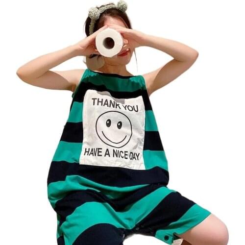 3211c-3Summer Pajamas Women Pure Cotton Sling pajamas Summer Cute Bear One-piece Pajamas Can Wear Outside Cotton Home Clothes