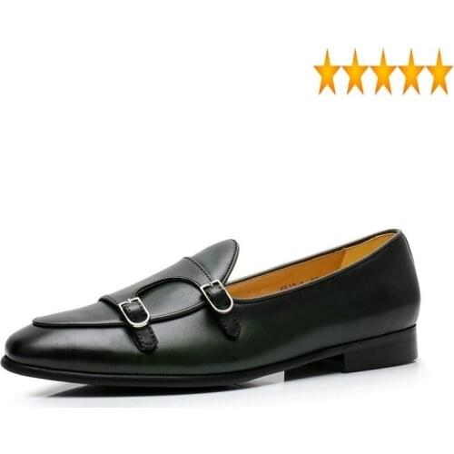 Cowhide Vintage Slip-On Handmade British Business Dress Mens Genuine Leather Loafers Fashion Men Formal Wedding Shoes