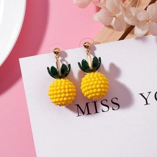Lovely Candy Color Beaded Pineapple Ball Leaf Drop Dangle Earring Summer New Temperament Fruit Ear Jewelry For Women Gift 5A3034