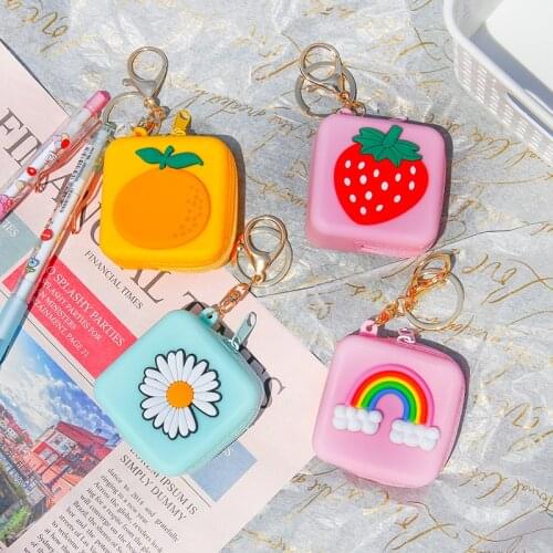 Cute Mini Wallet Coin Purses Teens Girl Cartoon Soft Silicone Square Key Holder Pouch Fashion Headset Box Keychain New Small Bag