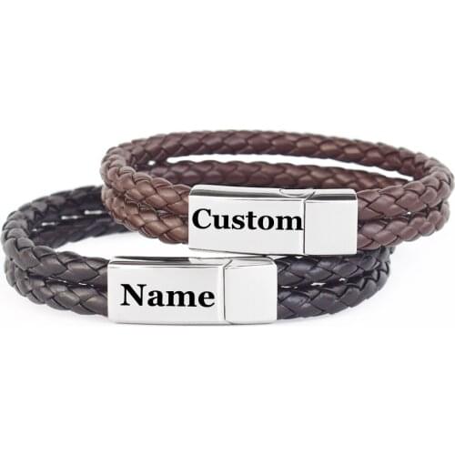 Multi-layer Woven Leather Bracelet with Customized Names Men Women Retro Bangle As Party Wedding Gifts for Guests and Friends