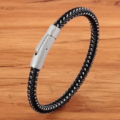 Trendy Leather Men Bracelet Braided Rope Bracelets Jewelry For Male Female Couple Stainless Steel Button Bangles Accessories