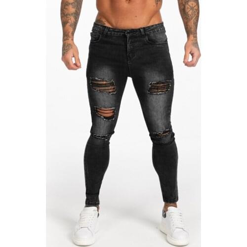 Mens Black Jeans Slim Fit Mens Jeans Casual Ripped Jeans Mens Elastic Waist