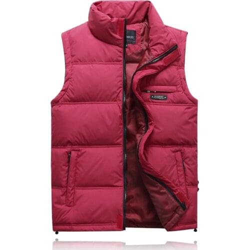 Male Classic Casual Travel Waistcoat Winter Duck Down Vest for Men Parka Thick Warm Varsity Red Windbreaker Sleeveless Jacket