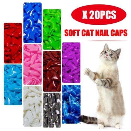 New FASHION Colorful Cat Nail Caps Soft Cat Claw Soft Paws 20 PCS/lot with Free Adhesive Glue Size XS S M LGift for Pet