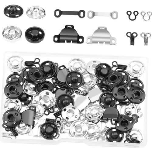 50 Metal Fastener Snap Button Hooks and Eyes Sewing Closures Set Tool Kit Crafts for Clothes, Jacket, Jeans, Bag, Belt, Bra