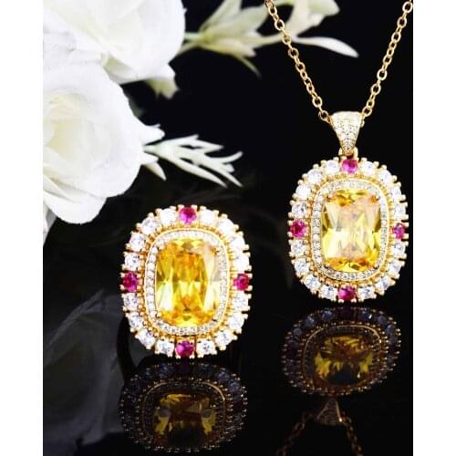 Vintage Topaz cz Jewelry set 925 Sterling Silver Engagement Wedding Rings Necklace For Women Bridal Party Gift