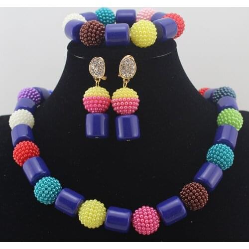 New Royal Blue African Coral Beads jewelry Set Nigerian wedding beads Mix Artificial Pearl Beaded Necklace Jewelry Set W13855