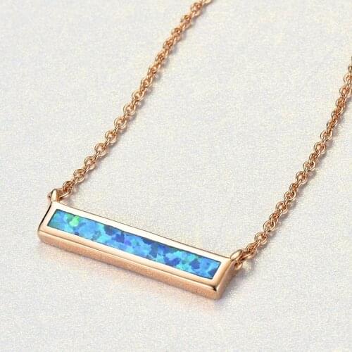 Natural Stone Blue Opal Bar Pendant Necklaces Rose Gold Color Long Chain Simple Style Necklace For Women Summer Beach Jewerly