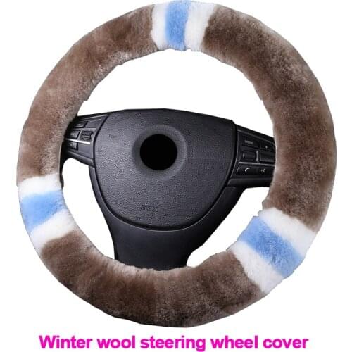 Wool True Leather Car Steering Wheel Cover Fit For 36-42 CM 14.2"-16.5" Braid on Steering-Wheel Auto Carpet Winter Warm Soft