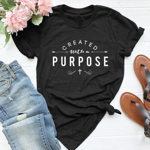 Created with a Purpose Cross T-Shirt Funny Christian Faith Religious Tee Stylish Grunge Stylish Vintage Tops Bible Drop Ship