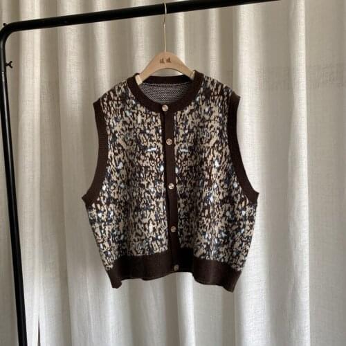 ZCSMLL Leopard print sweater waistcoat womens pullover round neck large size knitted autumn warm outer wear inner vest