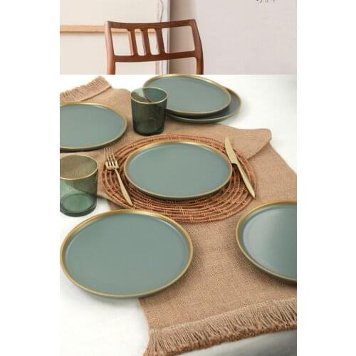 Matte Green Gold Fishnet Nordic Cake Plate 22 Cm 6 Pcs-322