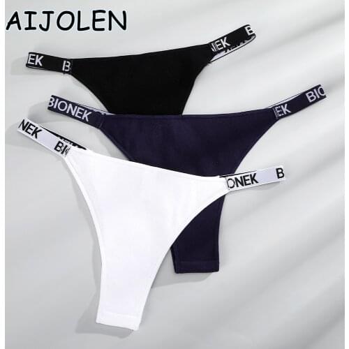 AIJOLEN 3PCS/Set Sexy G-string Panties Female Cotton Underpants for Women Stripe Thong Solid Color Pantys Intimates Lingerie