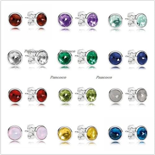 Authentic 925 Sterling Silver Birthday Gifts Twelve Months Droplets Stud Earrings For Women Wedding Gift Pandora Jewelry