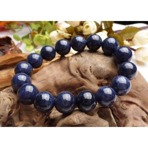 Natural Blue Sapphire Gemstone Bracelets For Women Man Stretch Sapphire Gemstone Round Beads Bracelet 12mm13mm 14mm 15mm AAAAA