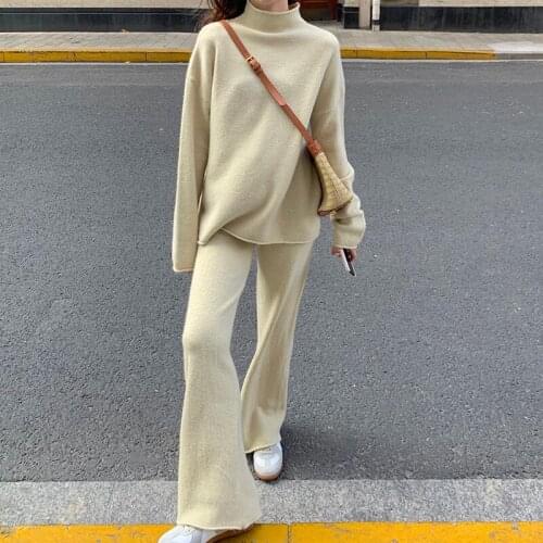 Knitted Tracksuit Womens Suit Spring Winter 2 Piece Set Women Pullover Turtleneck Sweater Two Piece Set 2021 Korean