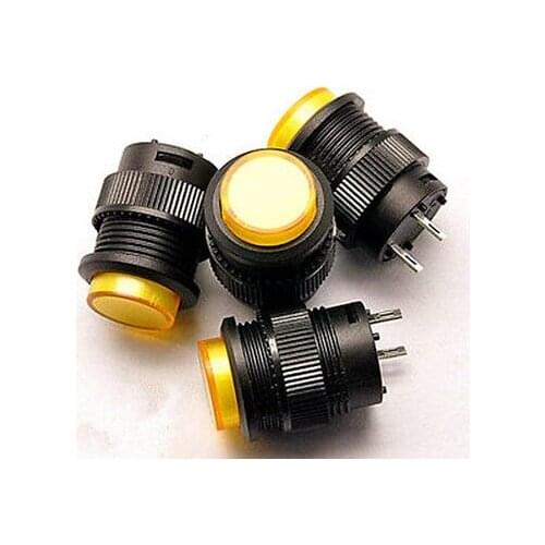 10PCS R16-503A 3A 250V Yellow Round Self-Lock ON/OFF Push Button Switch 2 Pin