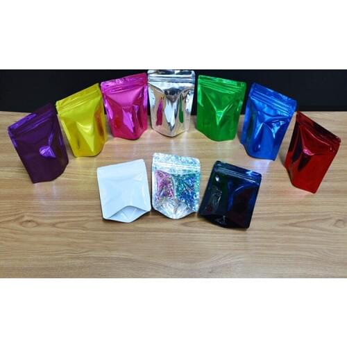 100pcs Aluminum Foil Zip lock Bag Colored Standing Zipper Pouch Coffee Snacks Packaging Packet Reusable