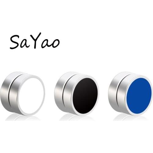 2sets Stainless Steel Round Magnetic Clip Oil Drip Stud Earrings Magnet Earring Double Sign Design Magic Fake Earrings