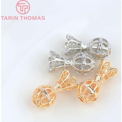 6PCS 8x15MM 24K Champagne Gold Color Plated Brass Hollow Beads with Tassel Caps Necklace Connector High Quality Accessories