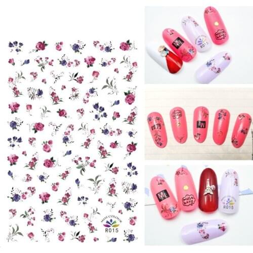 3D Stickers for Nails Self-adhesive Design Watercolor Flowers Nail Art Decorations Decals Foil Wrap Manicure Accessories