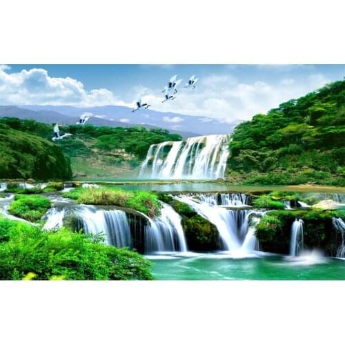 3D landscape painting crane landscape painting quiet wallpaper living room TV background wall mural bedroom quiet