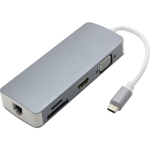 5pcs/lot 8 in 1 Combo USB-C USB 3.1 Type C to HDMI 4K VGA RJ45 Lan Type C PD Charging Adapter SD/TF Card Reader Hub for Macbook