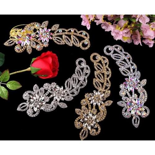 Free Shipping 1PC Leaf Shape Paint Peach Crystal Rhinestones for Bridal Wedding Dresses