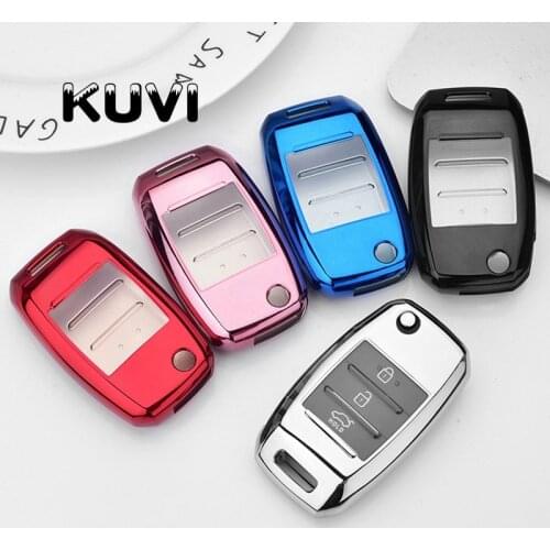 TPU Folding Car Key Cover Protection For KIA Sid Rio Soul Sportage Ceed Sorento CeratoK2 K3 K4 K5 Remote Case Protect Keychain