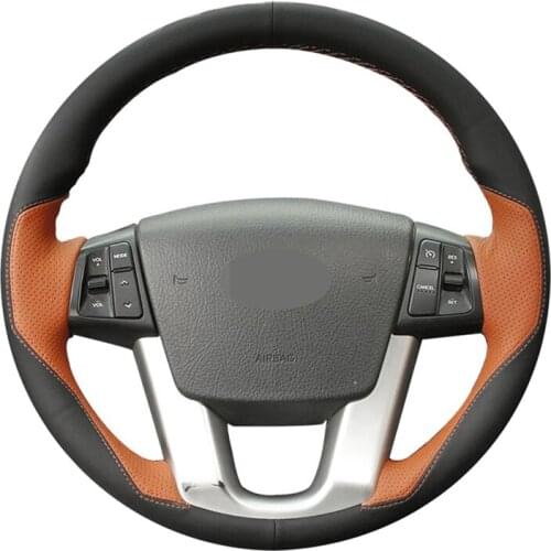 Car Steering Wheel Cover Black Genuine Leather Hand-stitched For Kia Sorento 2009-2014 K7 Cadenza 2011-2015