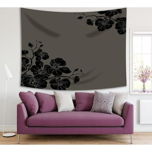 Tapestry Orchid Branches Bouquets Blooms Romantic Monochromic Artwork Printed Gray Black